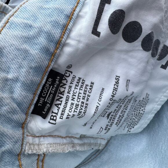 Blank NYC The Cooper High Rise Slim Straight Jeans 30 Light Wash Side Slit - Picture 7 of 9